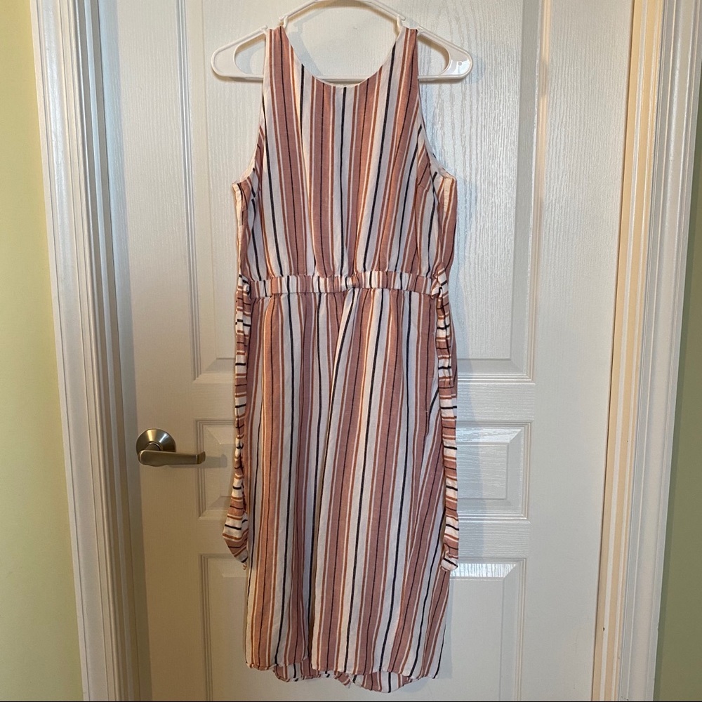 Linen Striped Tie Jumpsuit (NWOT)